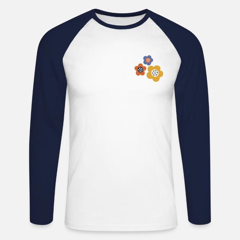 Blüten Design - Unisex Baseballshirt langarm - Weiß/Navy