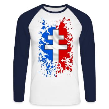 Croix de Lorraine - T-shirt baseball manches longues Homme - blanc/marine - Devant - Nik (191cm)