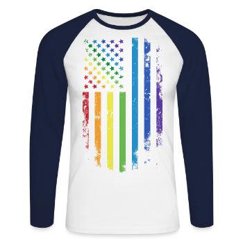 Les personnes LGBT - T-shirt baseball manches longues Homme - blanc/marine - Devant - Nik (191cm)