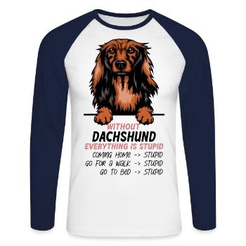 Ohne Dachshund ist alles doof - Unisex Baseballshirt langarm - Weiß/Navy - Vorne - Nik (191cm)