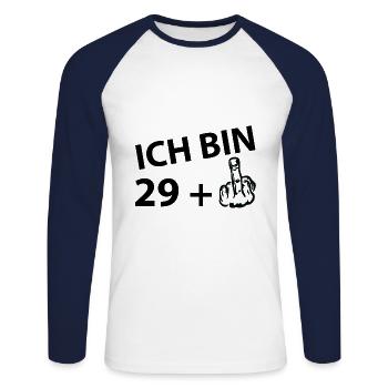 Ich bin 29 plus 1 - Unisex Baseballshirt langarm - Weiß/Navy - Vorne - Nik (191cm)
