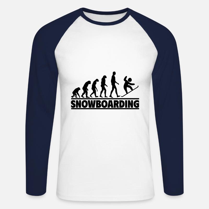 Snowboarding Evolution: Humans conquer - Unisex Long Sleeve Baseball T-Shirt - white/navy