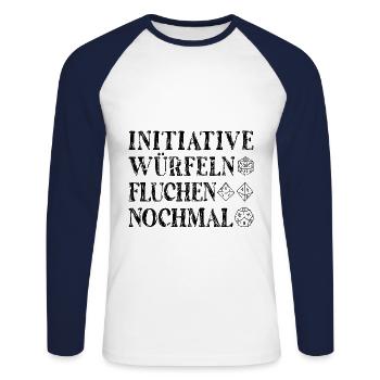 Rollenspiel D20 Würfel Spielleiter - Unisex Baseballshirt langarm - Weiß/Navy - Vorne - Nik (191cm)