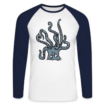 Krakenkopfstand - Unisex Baseballshirt langarm - Weiß/Navy - Vorne - Nik (191cm)