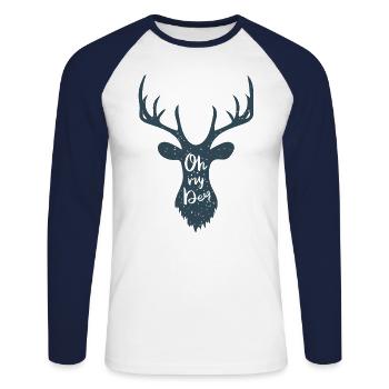 Oh my Deer - T-shirt baseball manches longues Homme - blanc/marine - Devant - Nik (191cm)