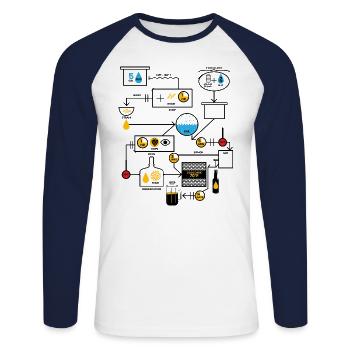 Représentation schématique de la production de bière - T-shirt baseball manches longues Homme - blanc/marine - Devant - Nik (191cm)