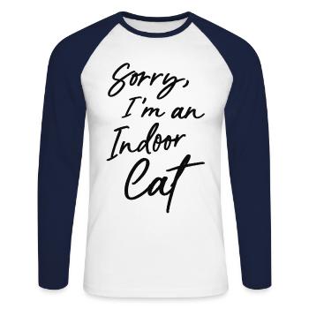 Désolé, je suis un chat d’intérieur - T-shirt baseball manches longues Homme - blanc/marine - Devant - Nik (191cm)