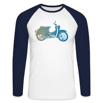Simson Schwalbe KR51 - Unisex Baseballshirt langarm - Weiß/Navy - Vorne - Nik (191cm)