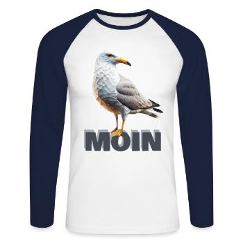 Moin Möwe Seemöwe Polygon Meer - Unisex Baseballshirt langarm - Weiß/Navy - Vorne - Nik (191cm)