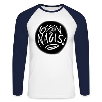 GEGEN NAZIS! - Unisex Baseballshirt langarm - Weiß/Navy - Vorne - Nik (191cm)