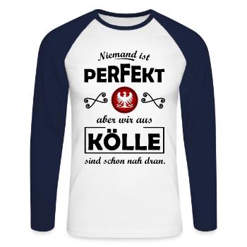 Zuhause in Colonia - Unisex Baseballshirt langarm - Weiß/Navy - Vorne - Nik (191cm)