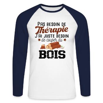 Bûcheron Forestier élagueur métier Forêt Bois - T-shirt baseball manches longues Homme - blanc/marine - Devant - Nik (191cm)