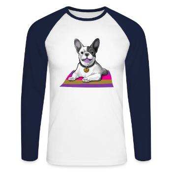 French Bulldog French Bully Gift - T-shirt baseball manches longues Homme - blanc/marine - Devant - Nik (191cm)