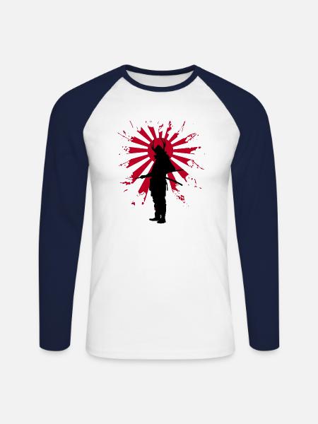 Japan,samurai, Japanese - Unisex Long Sleeve Baseball T-Shirt - white/navy