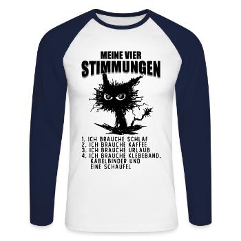 Meine Vier Stimmungen Spruch Job Beruf Katze - Unisex Baseballshirt langarm - Weiß/Navy - Vorne - Nik (191cm)