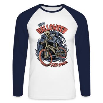 Halloween skeleton rides a bike - Unisex Long Sleeve Baseball T-Shirt - white/navy - Front - Nik (191cm)