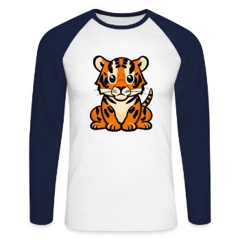 TIGER BABY TIGER CAT LION PREDATOR STRIPED FUR - Unisex Long Sleeve Baseball T-Shirt - white/navy - Front - Nik (191cm)