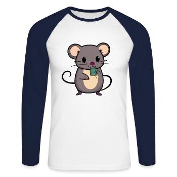 MAUS RATTE NAGER TEEBEUTEL HAUSTIER KATZE NIEDLICH - Unisex Baseballshirt langarm - Weiß/Navy - Vorne - Nik (191cm)