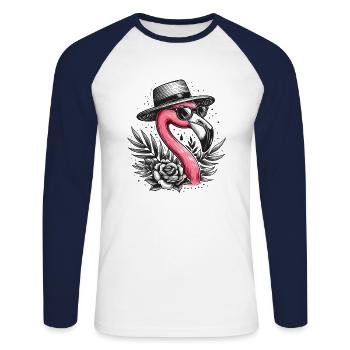 FLAMINGO RETRO HAT EYEGLASSES ROSE PLANT BOY MAN - Unisex Long Sleeve Baseball T-Shirt - white/navy - Front - Nik (191cm)