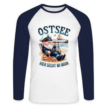 Hier secht wi MOIN - Ostsee - T-shirt baseball manches longues Homme - blanc/marine - Devant - Nik (191cm)