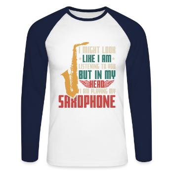 Dicton Saxophone - T-shirt baseball manches longues Homme - blanc/marine - Devant - Nik (191cm)