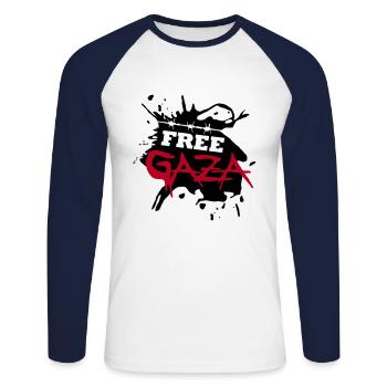 Free Gaza - T-shirt baseball manches longues Homme - blanc/marine - Devant - Nik (191cm)