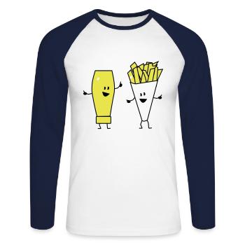 mayonnaise french fries - Unisex Baseballshirt langarm - Weiß/Navy - Vorne - Nik (191cm)