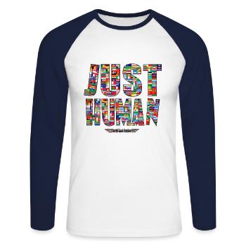 Nur ein Mensch - Unisex Baseballshirt langarm - Weiß/Navy - Vorne - Nik (191cm)