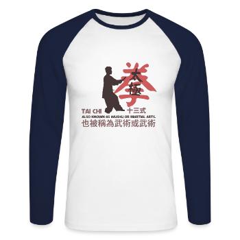 Tai Chi chinese style aka Wushu Arts martiaux - T-shirt baseball manches longues Homme - blanc/marine - Devant - Nik (191cm)