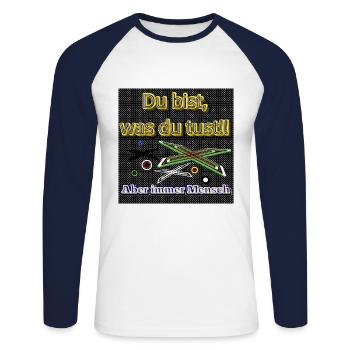 Du bist, was du tust!! - Club WoW - Unisex Baseballshirt langarm - Weiß/Navy - Vorne - Nik (191cm)