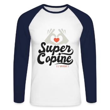 Super copine l unique cadeau copine amie - T-shirt baseball manches longues Homme - blanc/marine - Devant - Nik (191cm)