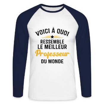 Cadeau Le meilleur professeur du monde - T-shirt baseball manches longues Homme - blanc/marine - Devant - Nik (191cm)