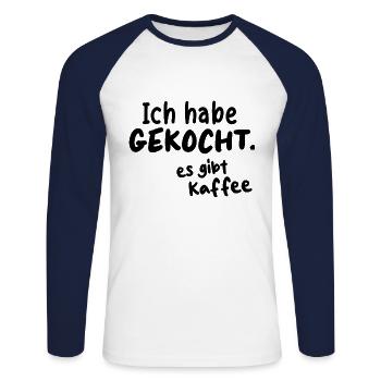 KAFFEE CAFE LIEBHABER BOHNE KOCHEN GEBRÜHT PAUSE - Unisex Baseballshirt langarm - Weiß/Navy - Vorne - Nik (191cm)