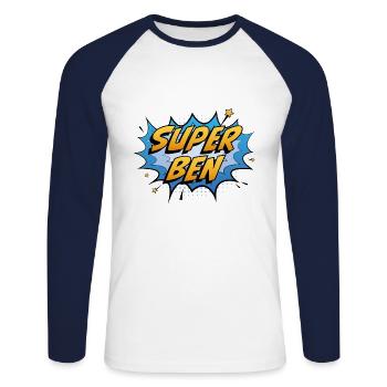 Super Ben - Unisex Baseballshirt langarm - Weiß/Navy - Vorne - Nik (191cm)