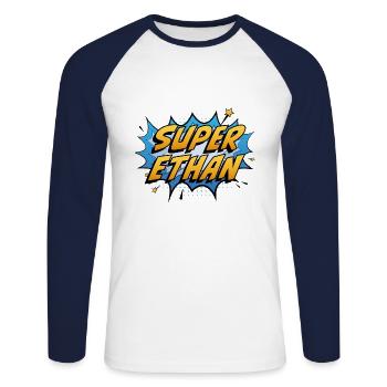 Super Ethan - Unisex Baseballshirt langarm - Weiß/Navy - Vorne - Nik (191cm)