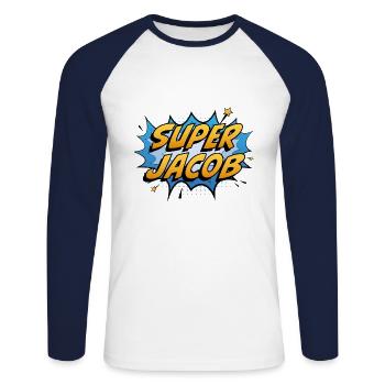 Super Jacob - T-shirt baseball manches longues Homme - blanc/marine - Devant - Nik (191cm)