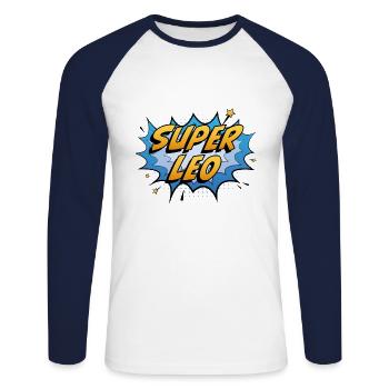 Super Leo - Unisex Long Sleeve Baseball T-Shirt - white/navy - Front - Nik (191cm)