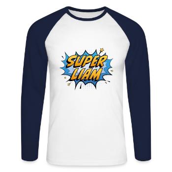 Super Liam - Unisex Baseballshirt langarm - Weiß/Navy - Vorne - Nik (191cm)