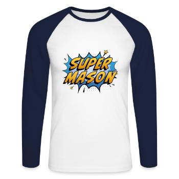 Super Maçon - T-shirt baseball manches longues Homme - blanc/marine - Devant - Nik (191cm)