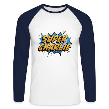 Super Charlie - Unisex Long Sleeve Baseball T-Shirt - white/navy - Front - Nik (191cm)