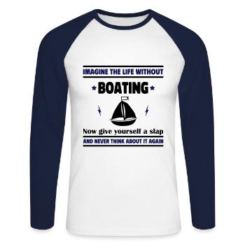 Imaginez la vie sans bateau : impossible ! - T-shirt baseball manches longues Homme - blanc/marine - Devant - Nik (191cm)