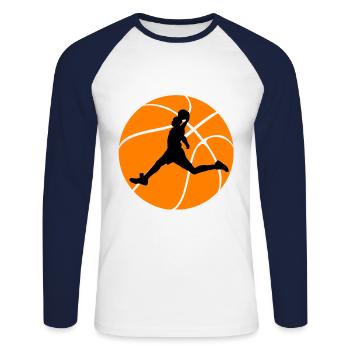 Idée cadeau basket - 14 SO - T-shirt baseball manches longues Homme - blanc/marine - Devant - Nik (191cm)