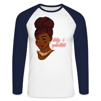 black & proud design educated woman braids - Unisex Long Sleeve Baseball T-Shirt - white/navy - Front - Nik (191cm)