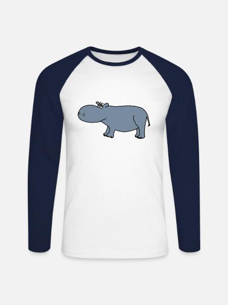 Nilpferd - Unisex Baseballshirt langarm - Weiß/Navy