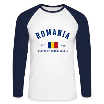 Roumanie Est. 1859 - T-shirt baseball manches longues Homme - blanc/marine - Devant - Nik (191cm)