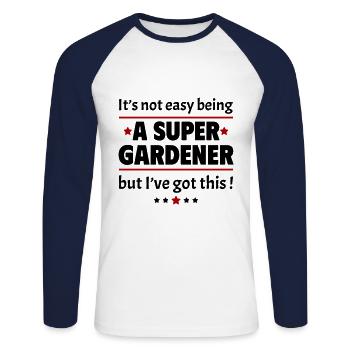 Pas facile d’être un super jardinier - T-shirt baseball manches longues Homme - blanc/marine - Devant - Nik (191cm)