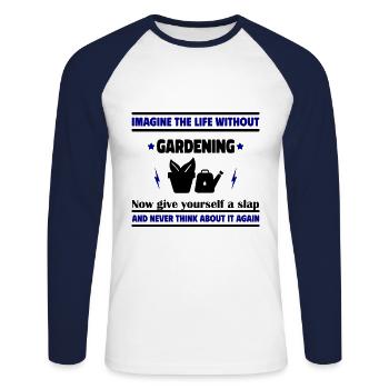 Imaginez la vie sans jardinage - T-shirt baseball manches longues Homme - blanc/marine - Devant - Nik (191cm)