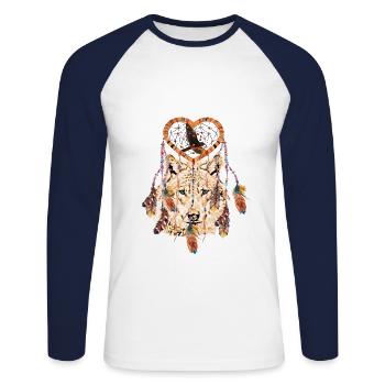 Wolf Dream Catcher Falcon - blue eyes - Unisex Long Sleeve Baseball T-Shirt - white/navy - Front - Nik (191cm)
