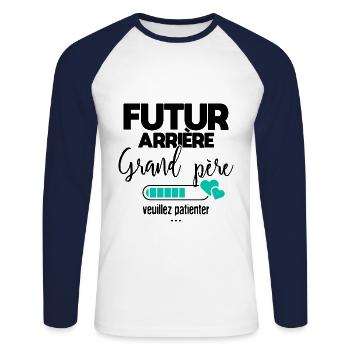Futur arrière grand père veuillez patienter - T-shirt baseball manches longues Homme - blanc/marine - Devant - Nik (191cm)