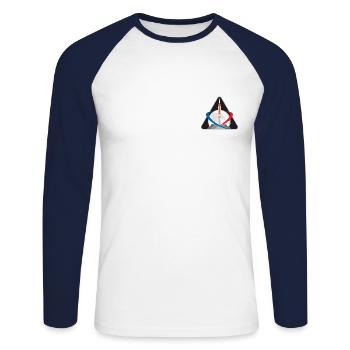 NASA Logo Sur La Poitrine Avec La Lune Et La Fusée - T-shirt baseball manches longues Homme - blanc/marine - Devant - Nik (191cm)